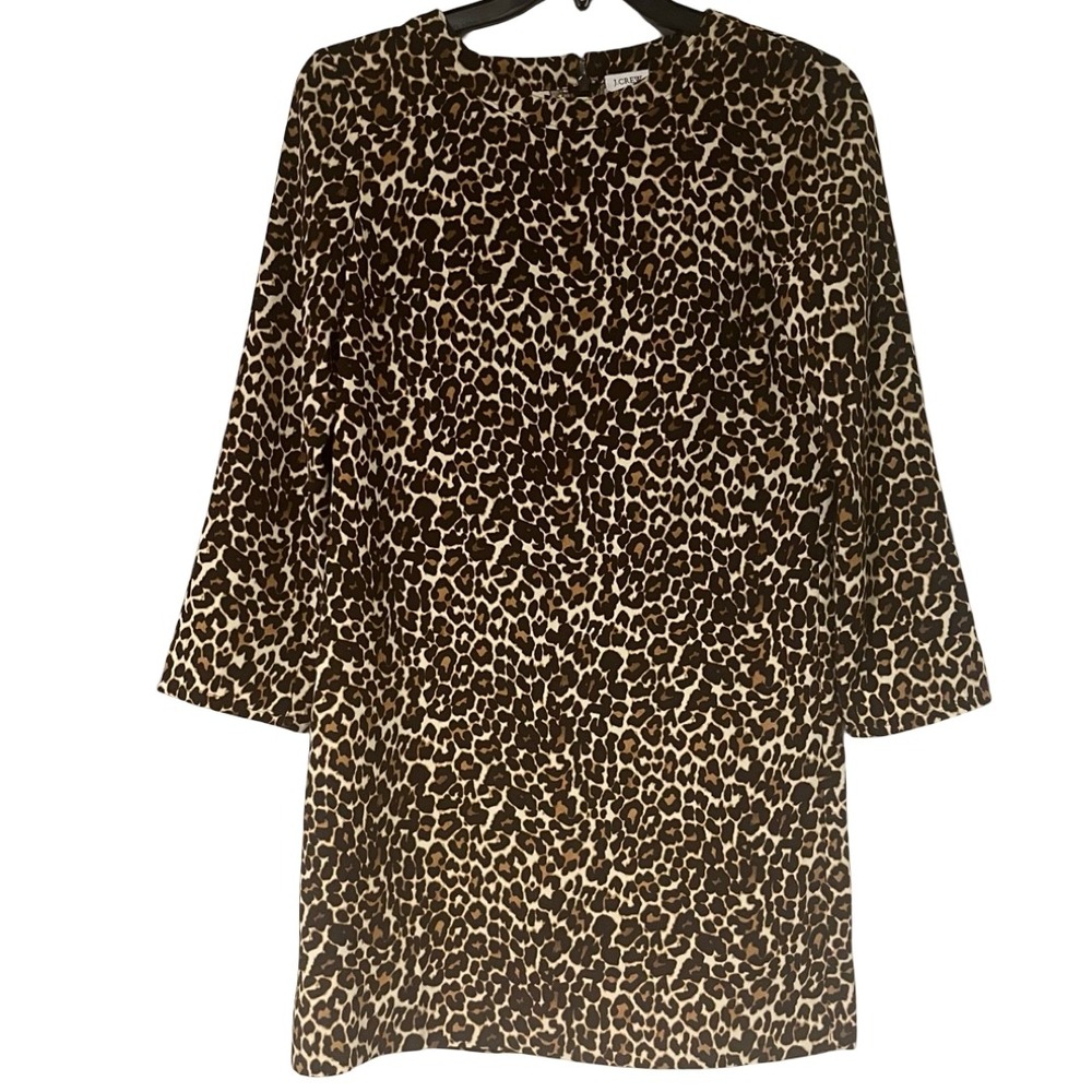 J Crew Leopard Print Long Sleeve Shift Dress Women‎ Size 6